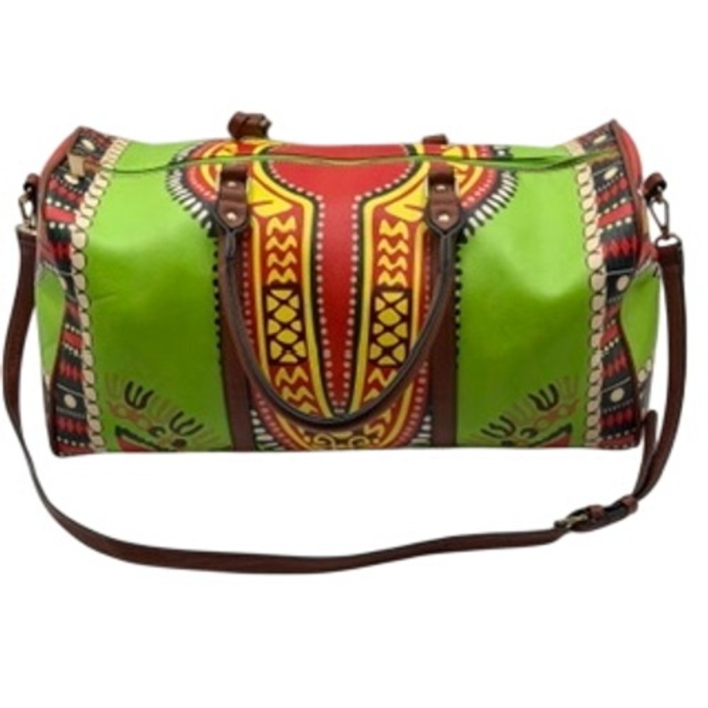Mezon Dashiki Print Duffel Bag Green Red Tribal Travel Weekend Bag Large